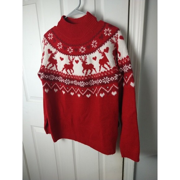 Destination Girls Woman S* Reindeer Red Christmas Sweater Mock Neck Pullover - Picture 2 of 9